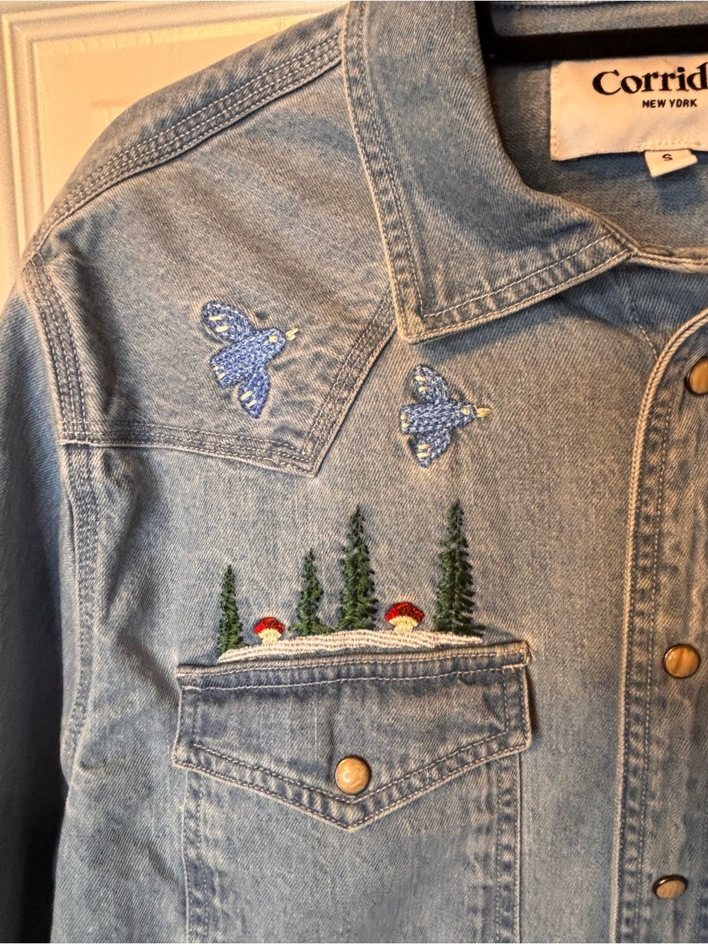 Corridor Sefirot Mountain Embroidered Denim Western Snap Shirt Men’s S - Picture 5 of 16